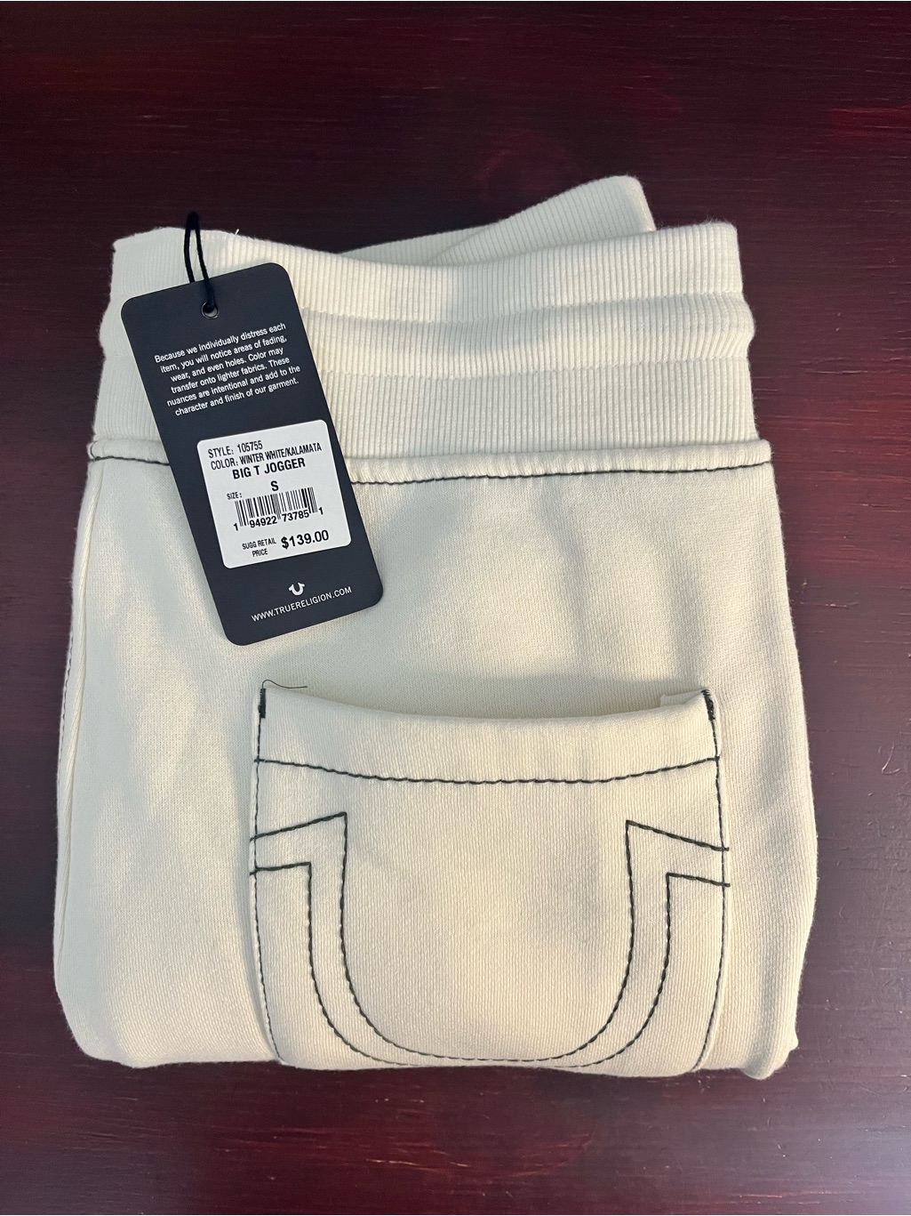 True Religion Big T Jogger Sweatpants Mens Winter White Drawstring Casual Small